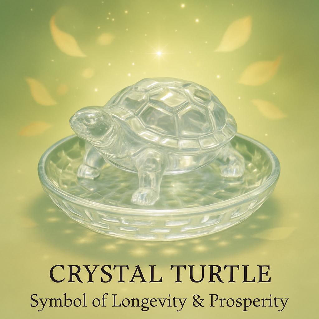 Manifested Decor Vastu Feng Shui Crystal Turtle Tortoise with Plate for Good Luck Feng Shui Tortoise Turtle for Peace & Prosperity (Round Tray)