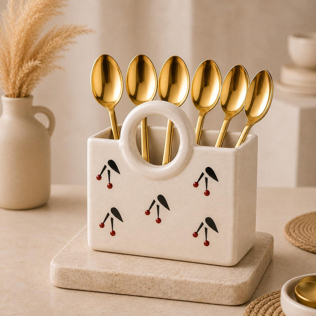 Gold Stainless Steel Cutlery Spoons, Forks - Set of 6, Mirror Finish (Gold Spoon Set of 6)