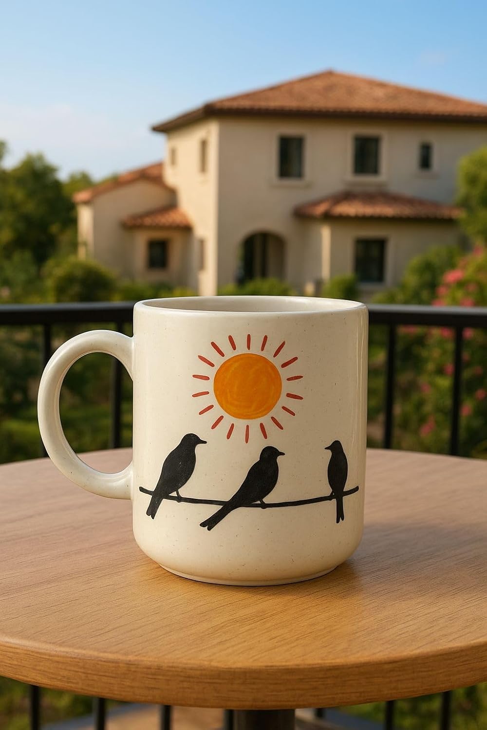 Ceramic Coffee Mug with Birds and Sun Design – view 5