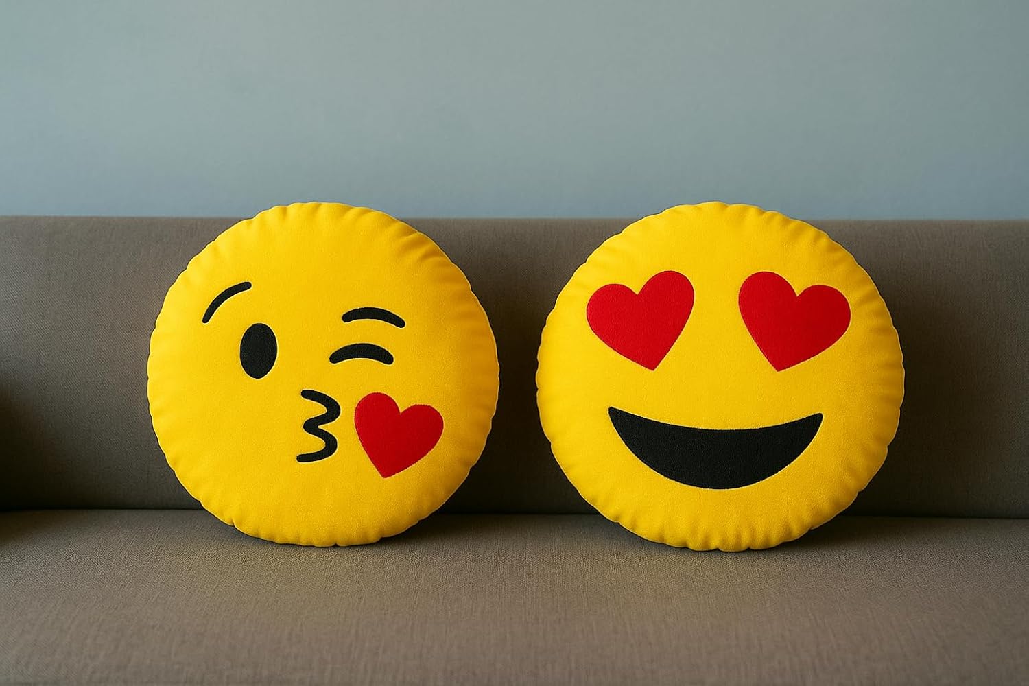 Instaworthy Smiley Emoji Cushion - Set of 2 | Best for Living Room, Hotel, Cafe, Home Decor