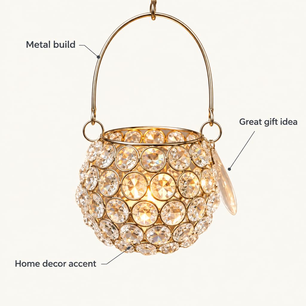 Crystal Bead Hanging Candle Holder Lantern – view 5