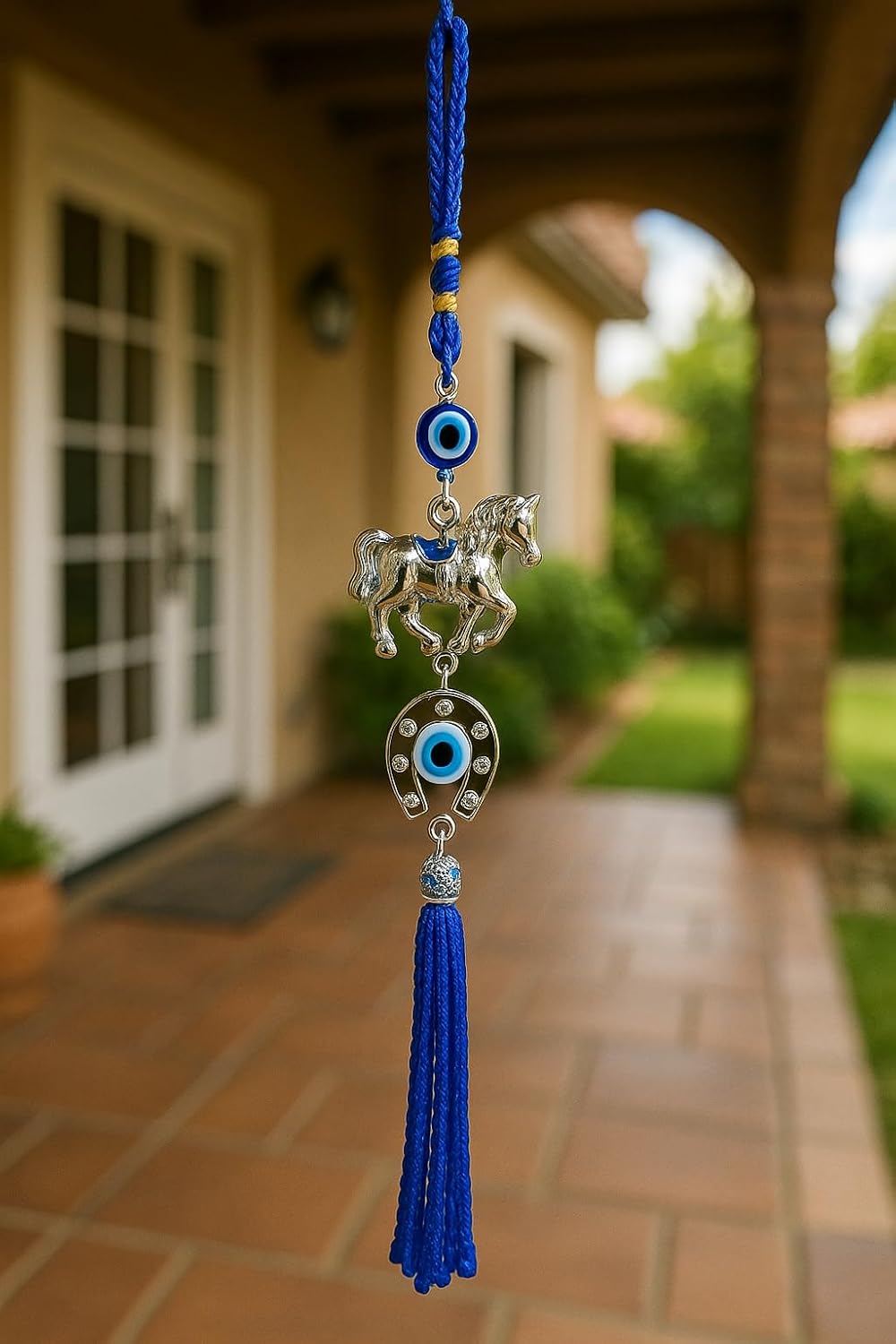 Evil Eye Wall Hanging – Protection Charm | Elephant, Owl & Horse Variants for Home & Office (Evil Eye Horse and Shoe Wall Hanging)