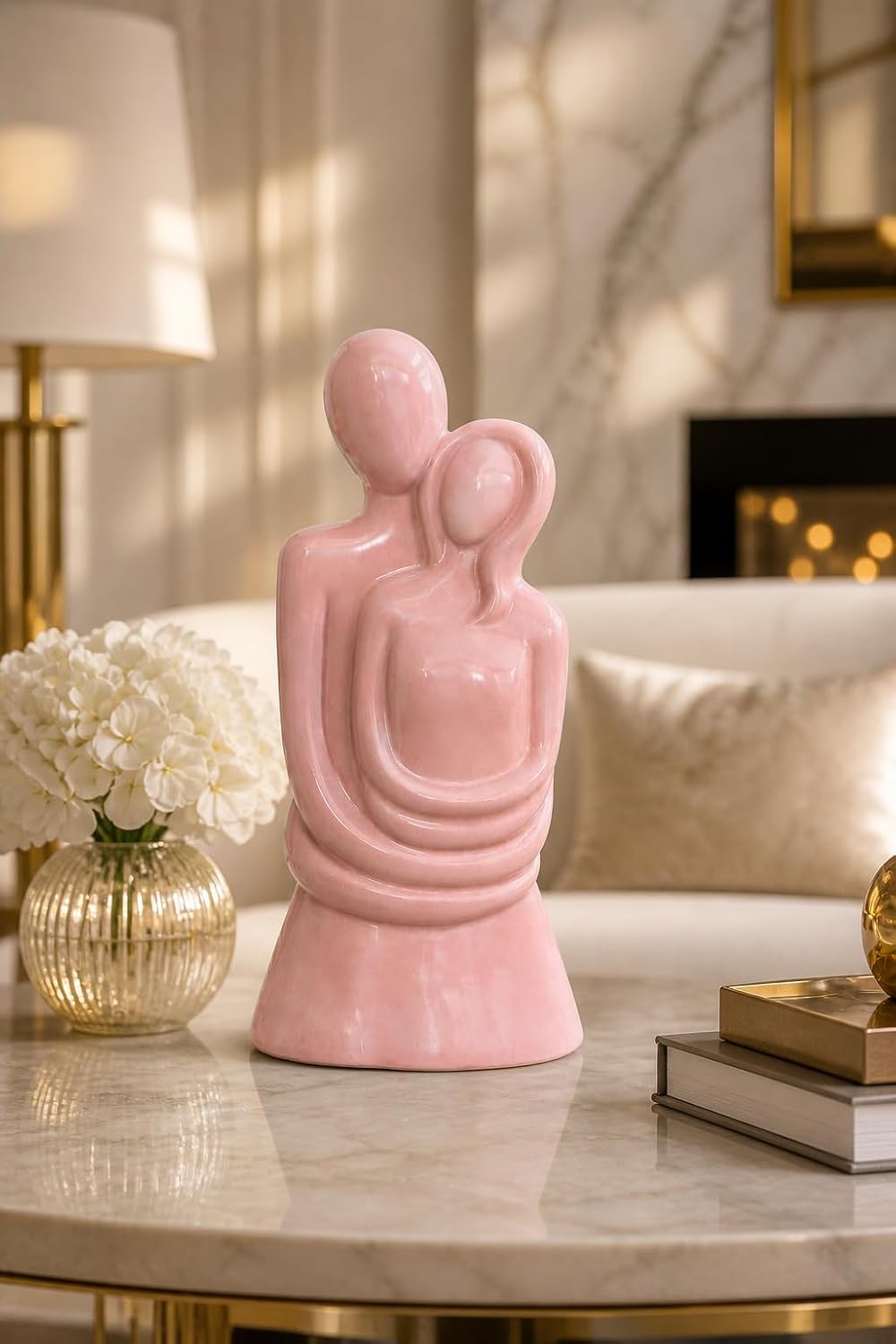 Ceramic Couple Embrace Figurine, Pink – view 2