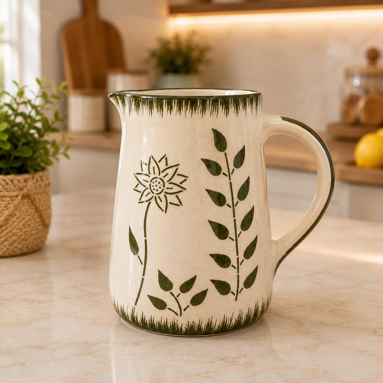 Ceramic Pitcher Jug - Flowers, Strawberry Charming Home Decor Milk jJug (Aesthetic Flower)