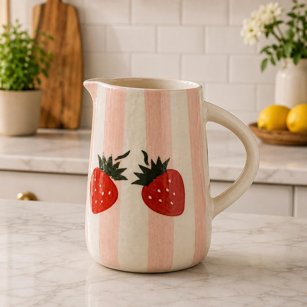 Ceramic Pitcher Jug - Flowers, Strawberry Charming Home Decor Milk jJug (Aesthetic Flower)