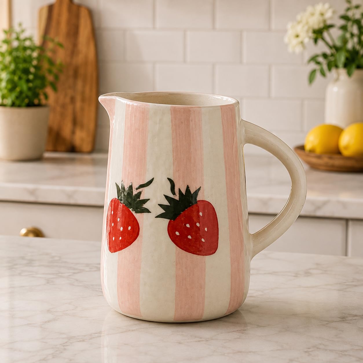 Ceramic Pitcher Jug - Flowers, Strawberry Charming Home Decor Milk jJug (Aesthetic Flower)