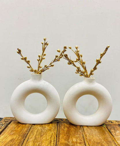 Manifested Decor - Ceramic White Donut Vase Combo for Home Decor, Elegant Style, Perfect for Living Room, Bedroom, Office & Wedding Decoration
