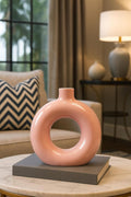 Modern Donut-Shaped Ceramic Vase, Pink
