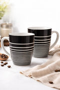 Manifested Decor Ceramic Coffee Mugs Set of 2, Black and White Striped Pattern, Modern Design