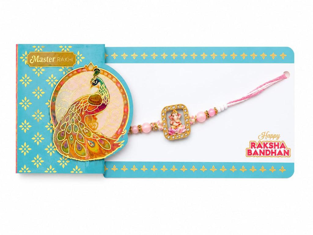 Ganesh Ji Pink Rakhi with Beads, Raksha Bandhan, Sister, Brother, Gifts