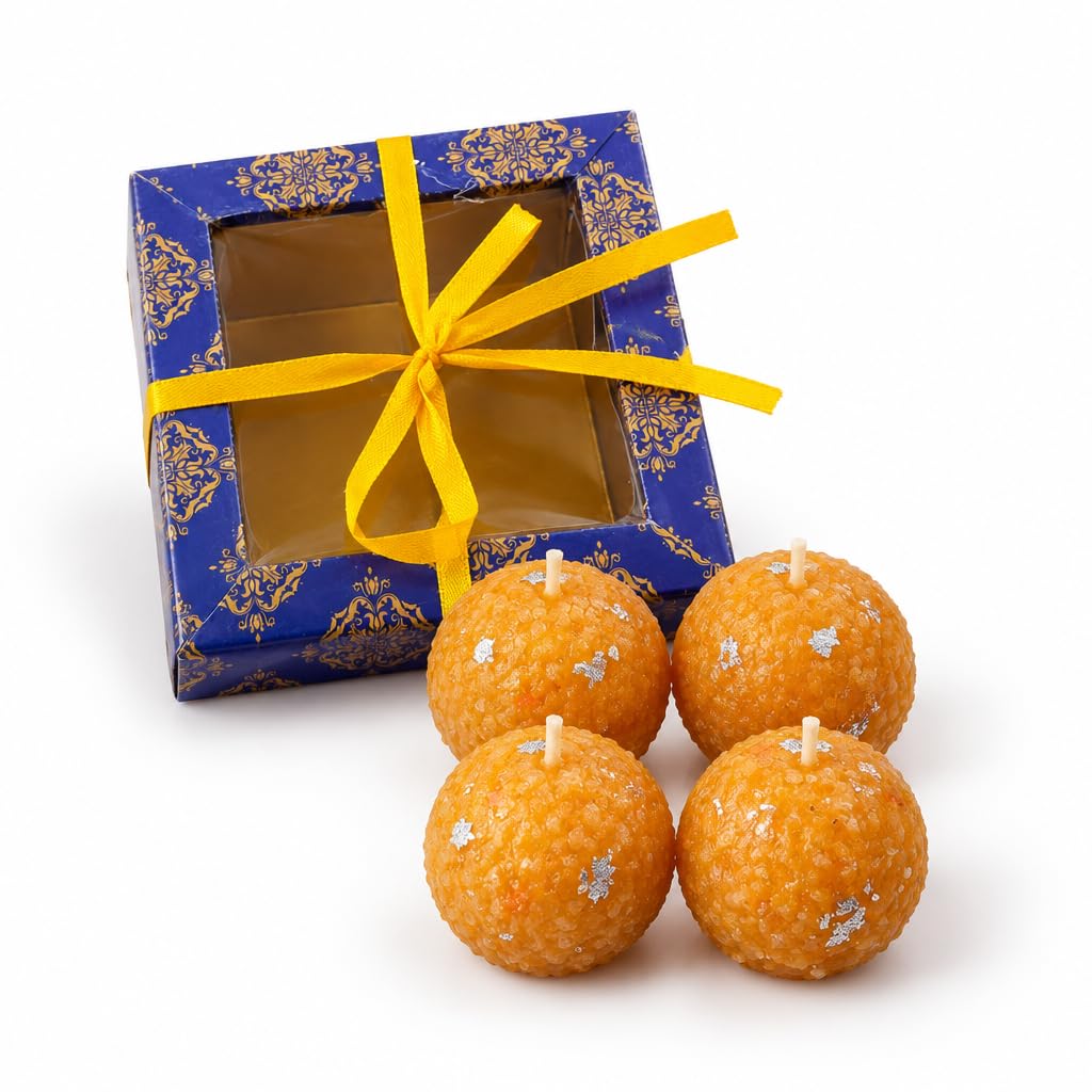 Decorative Moti Choor Bundhi Ladoo Candles with Silver Accents – view 2