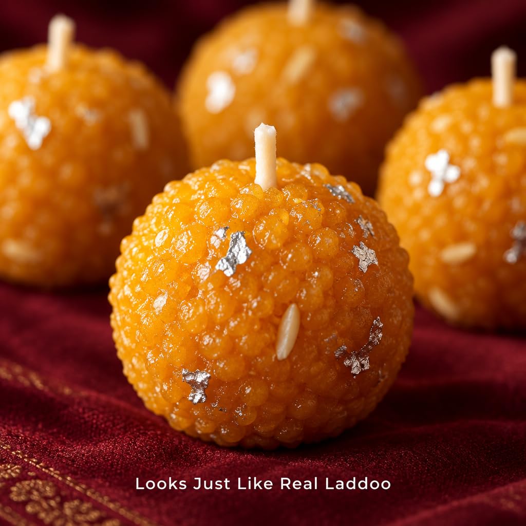 Decorative Moti Choor Bundhi Ladoo Candles with Silver Accents – view 6