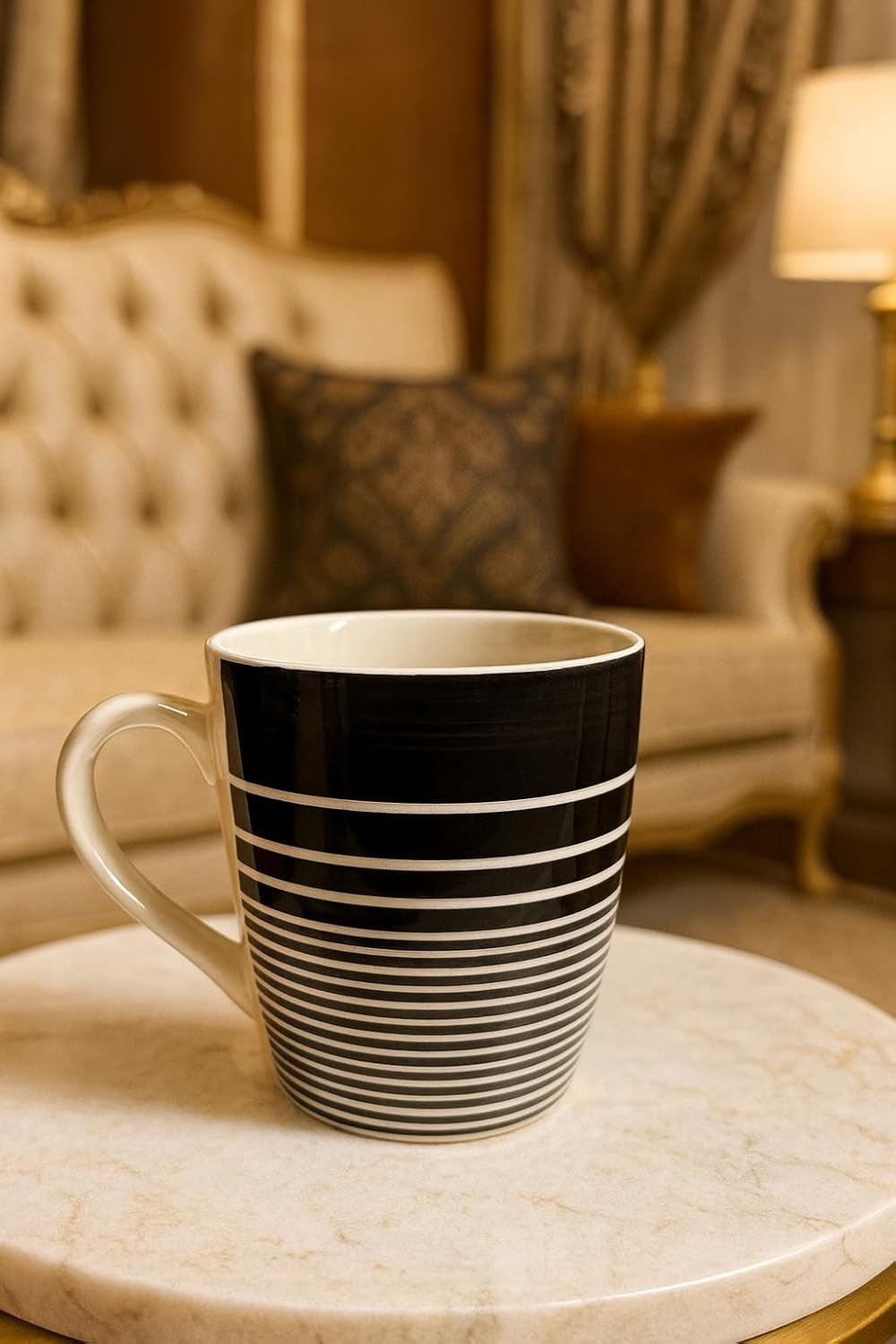 Ceramic Coffee Mug, Black and White Horizontal Striped Pattern, Modern Design