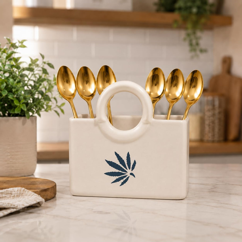Gold Stainless Steel Cutlery Spoons, Forks - Set of 6, Mirror Finish (Gold Spoon Set of 6)