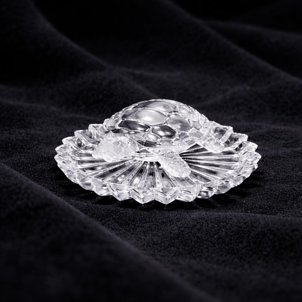 Crystal Glass Turtle Figurine on Lotus Base