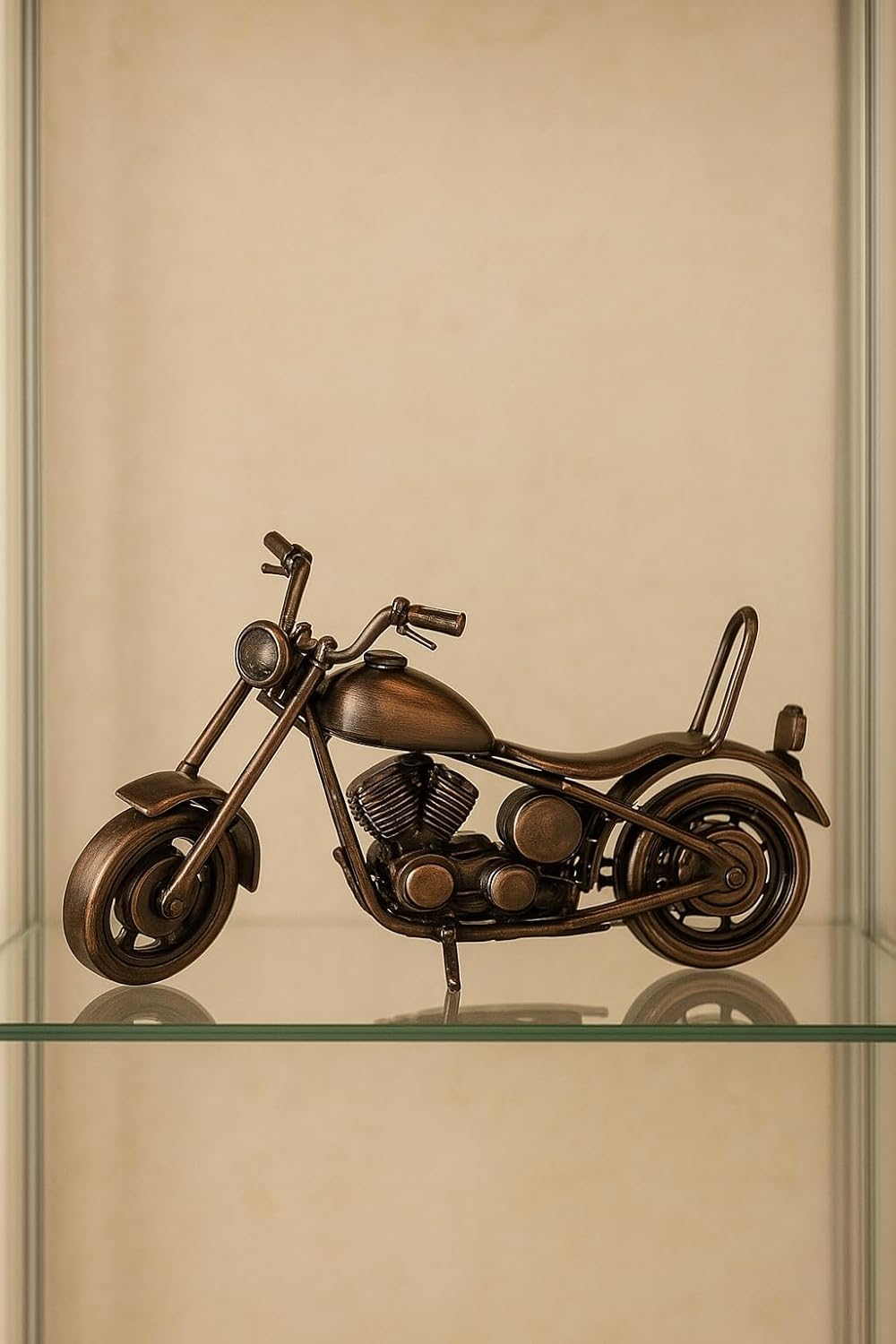Metal Motorcycle Figurine, Bronze Finish, Decorative Cruiser Bike Statue, Home Decor