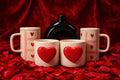 Ceramic Coffee Mug Set with Heart Design, Pink and Red, Valentine's Day Theme, Includes Donut Vase