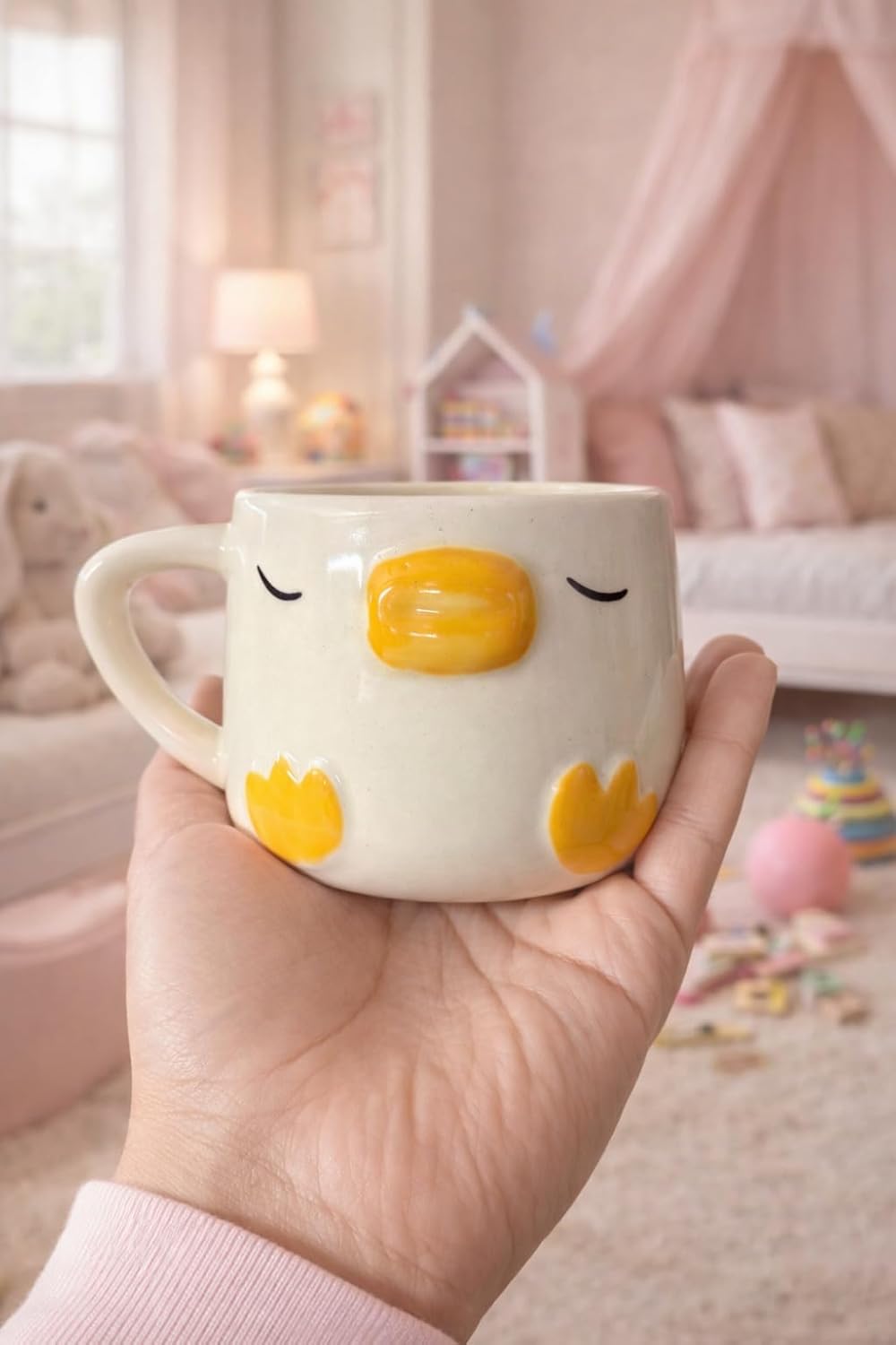 Ceramic Chick Mug, White with Yellow Beak and Feet, Cute Animal Design, Coffee Tea Cup