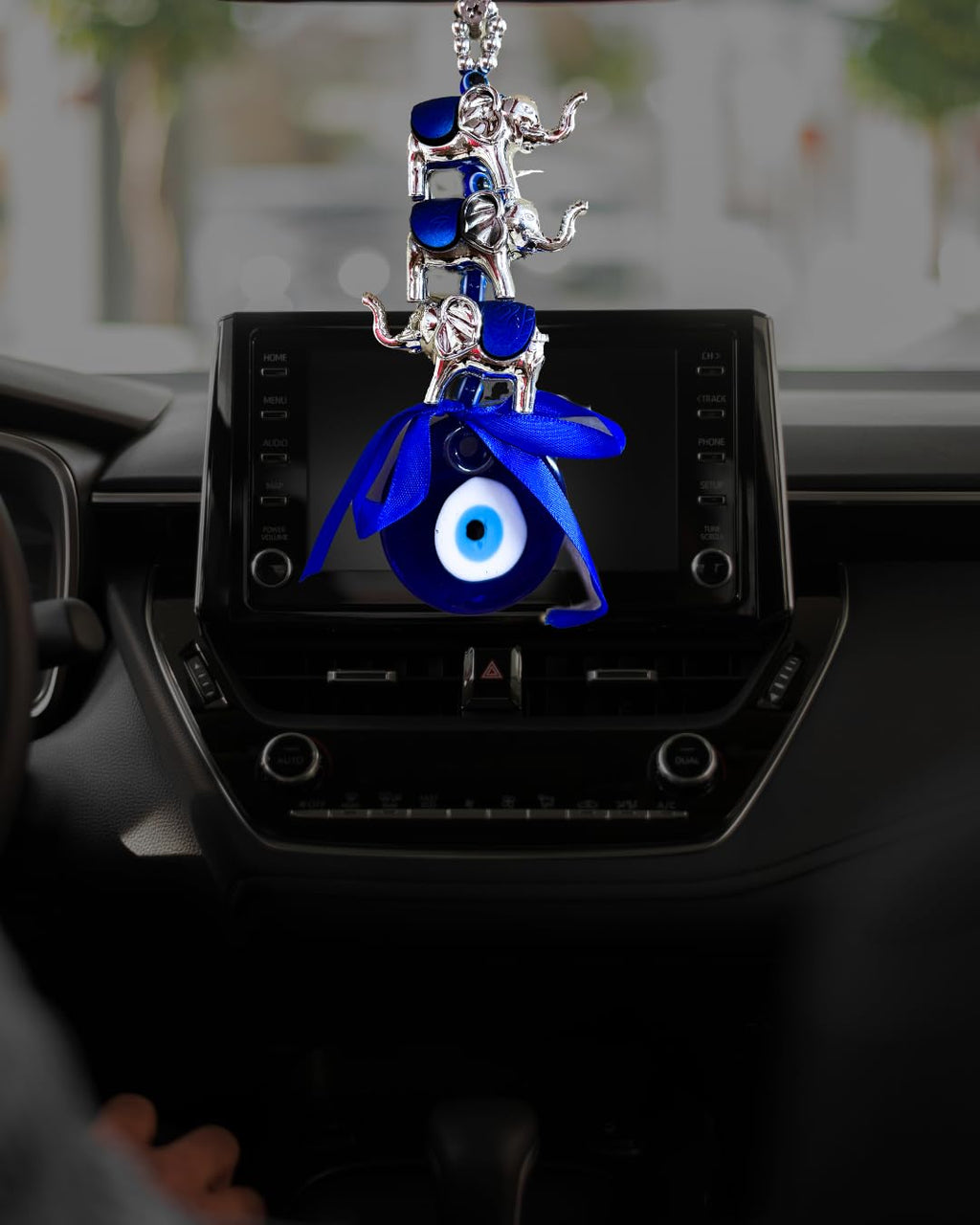 Evil Eye Elephant Wall Hanging, Blue Glass Bead with Silver Elephants, Traditional Good Luck Charm