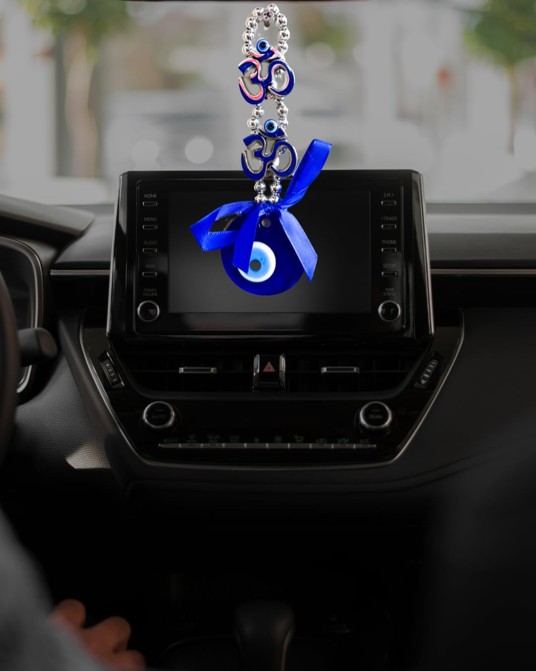 Decorative Om Evil Eye Wall Hanging with Blue Ribbon and Crystal Accents