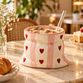 Ceramic Coffee Mug with Pink Stripes and Red Heart Print in Potli Design