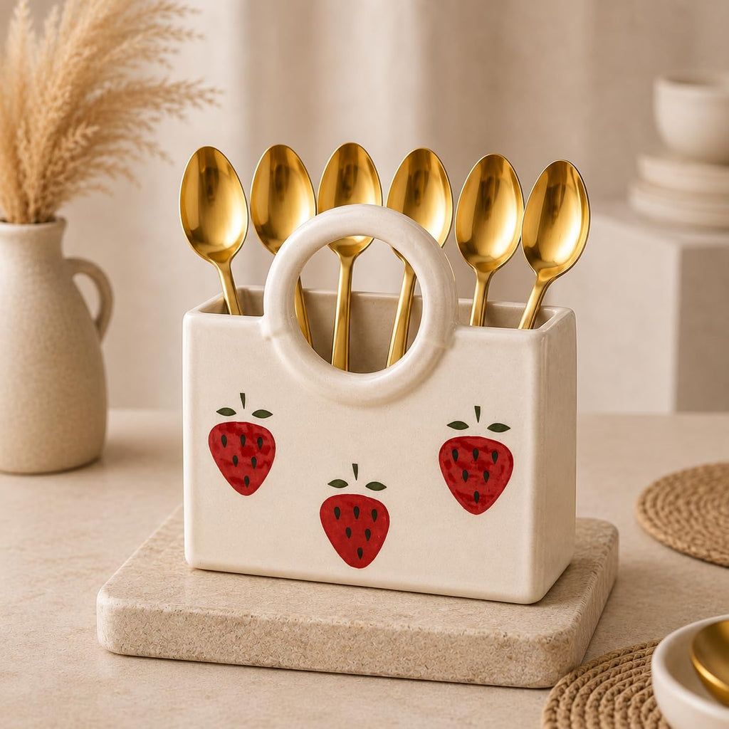 Gold Stainless Steel Cutlery Spoons, Forks - Set of 6, Mirror Finish (Gold Spoon Set of 6)