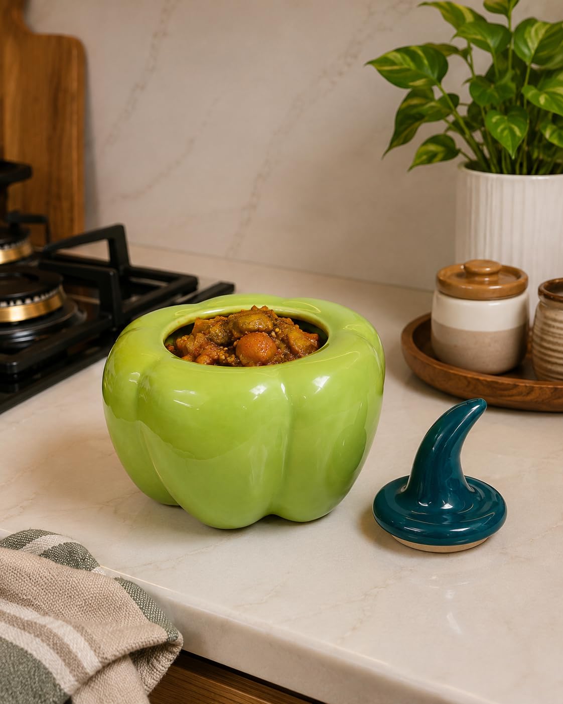 Bell Pepper Shaped Ceramic Storage Jar with Lid – view 2