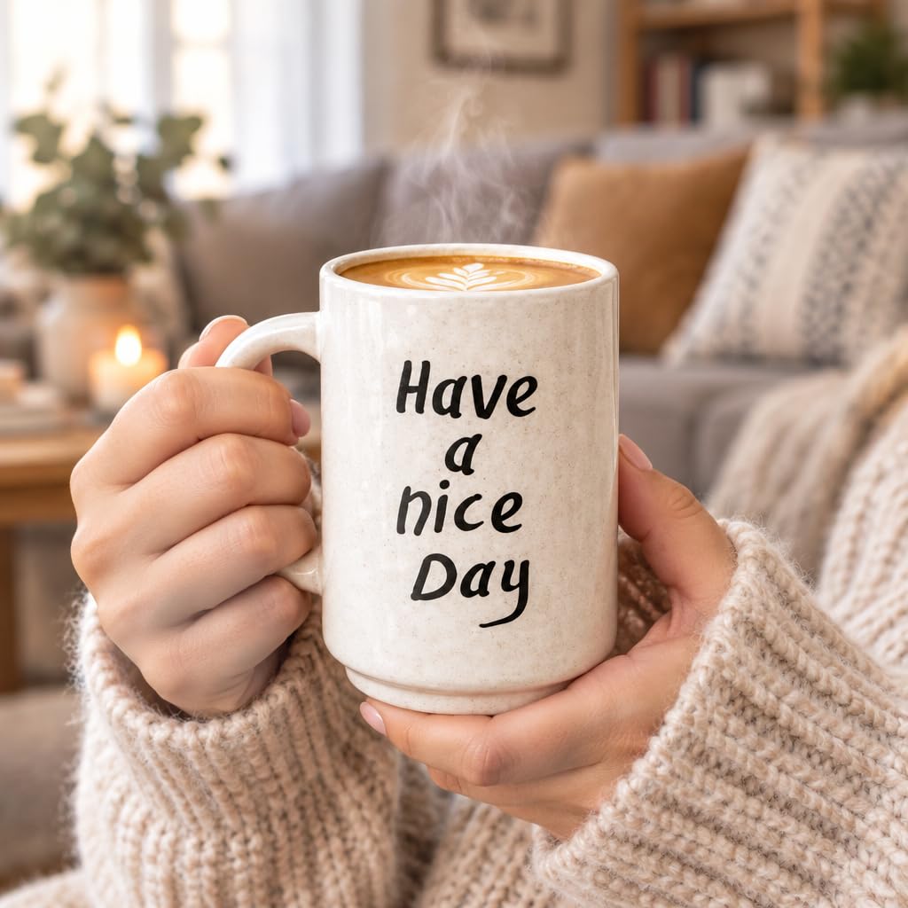 Greetings Ceramic Coffee Mug with Have a Nice Day Quote – view 4
