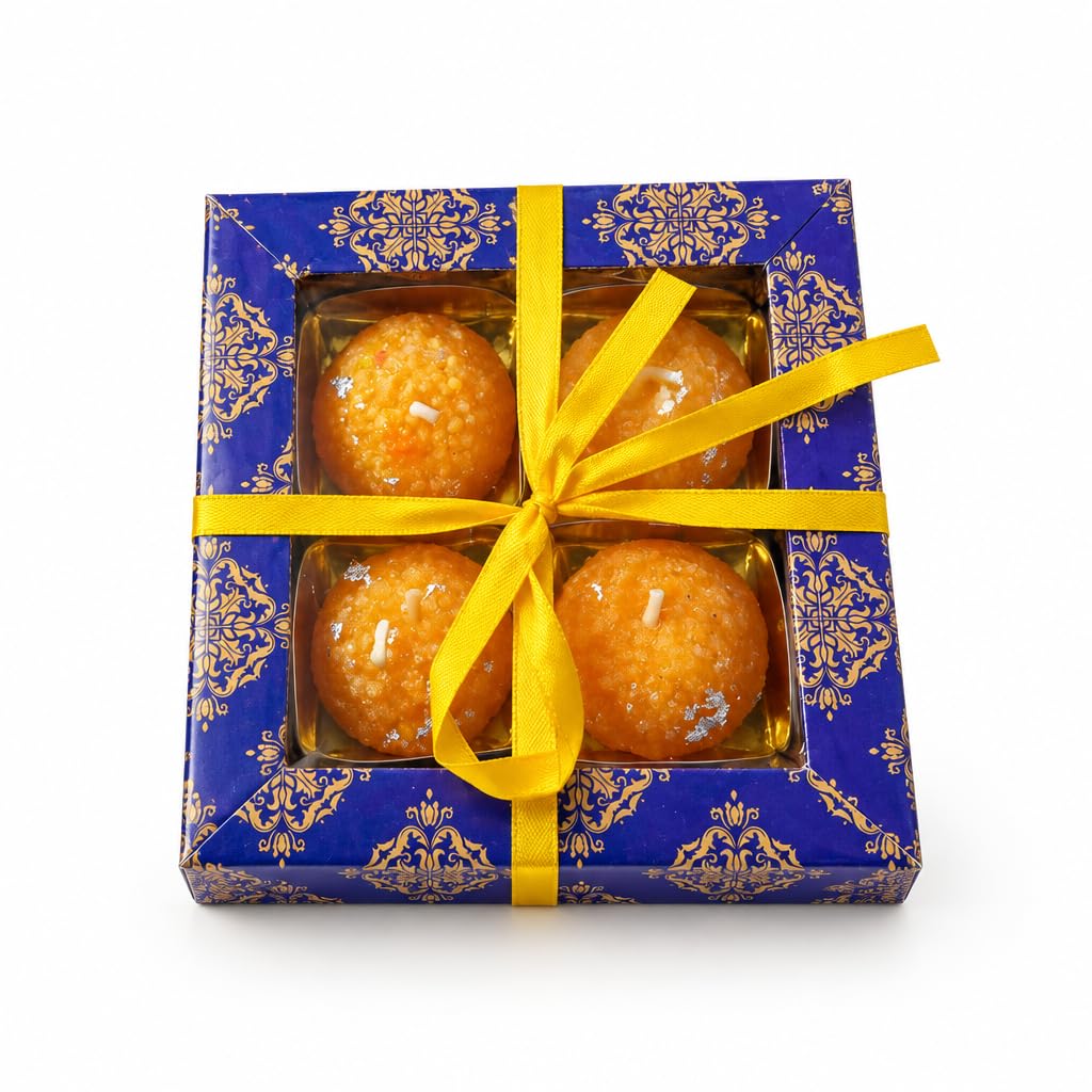 Decorative Moti Choor Bundhi Ladoo Candles with Silver Accents