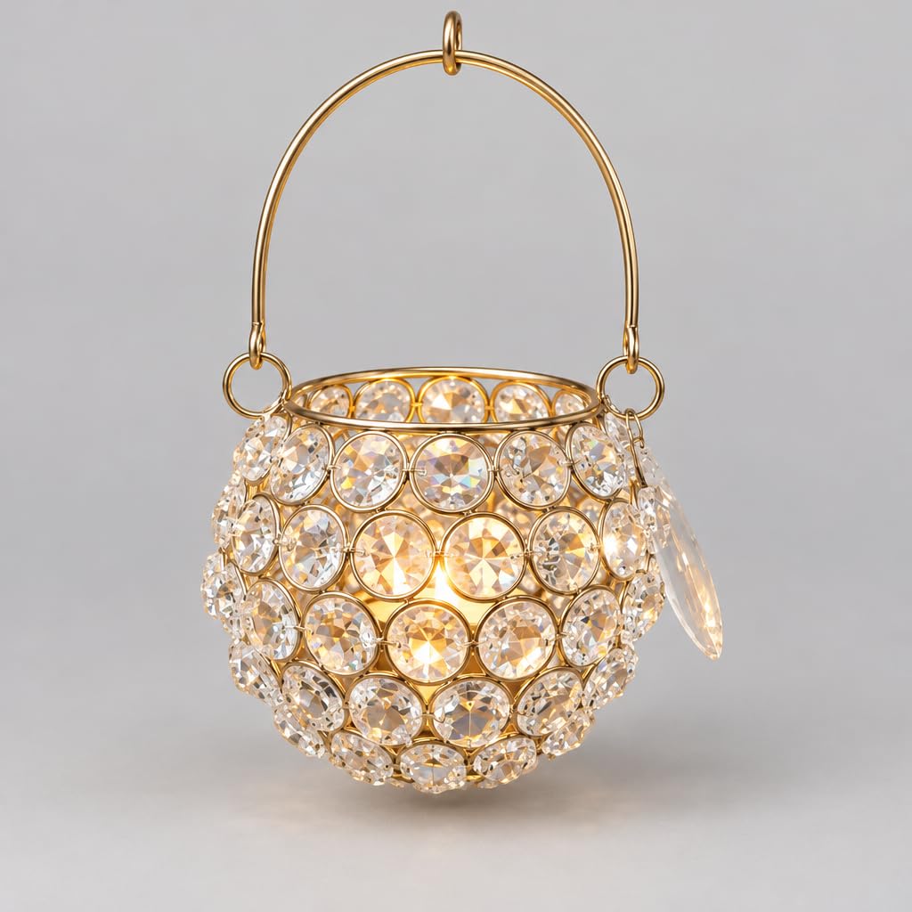 Crystal Bead Hanging Candle Holder Lantern – view 3