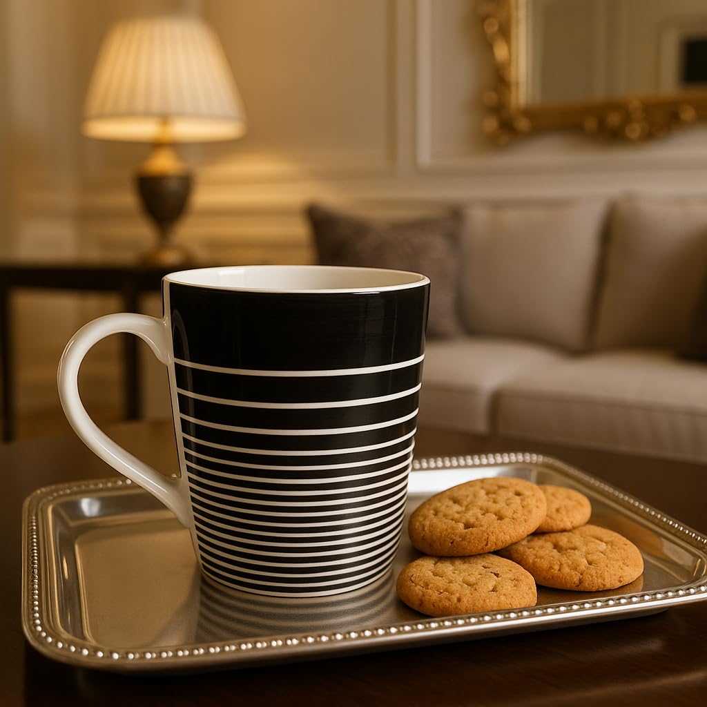 Ceramic Coffee Mug, Black and White Horizontal Striped Pattern, Modern Design