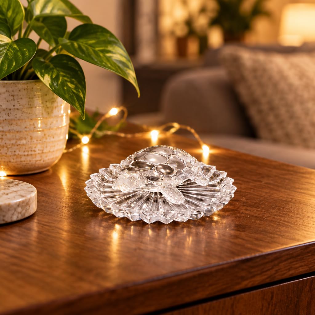 Crystal Glass Turtle Figurine on Lotus Base – view 2