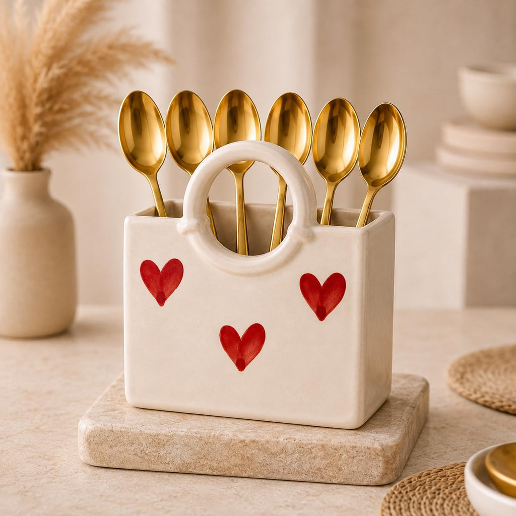 Gold Stainless Steel Cutlery Spoons, Forks - Set of 6, Mirror Finish (Gold Spoon Set of 6)
