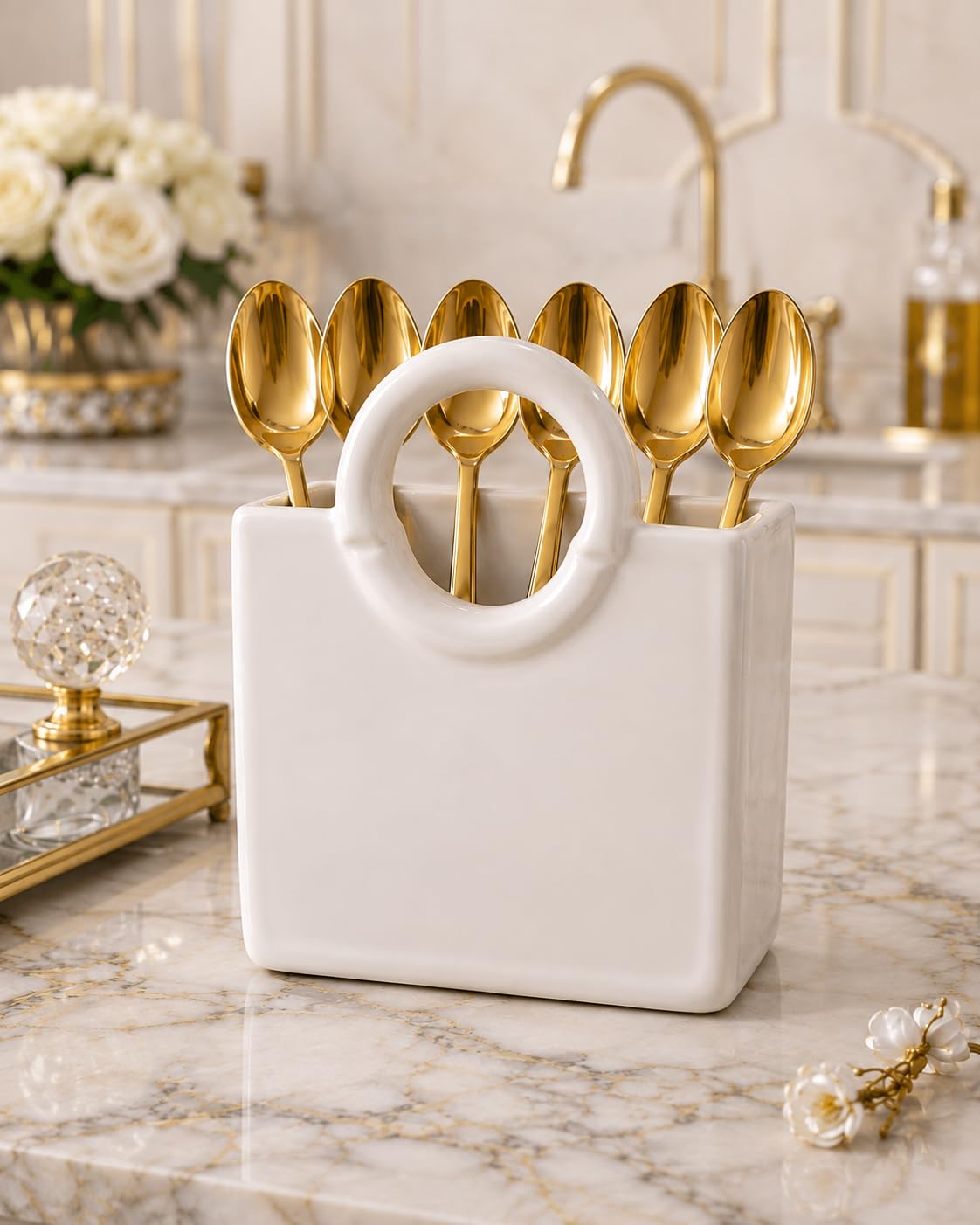 Gold Stainless Steel Cutlery Spoons, Forks - Set of 6, Mirror Finish (Gold Spoon Set of 6)