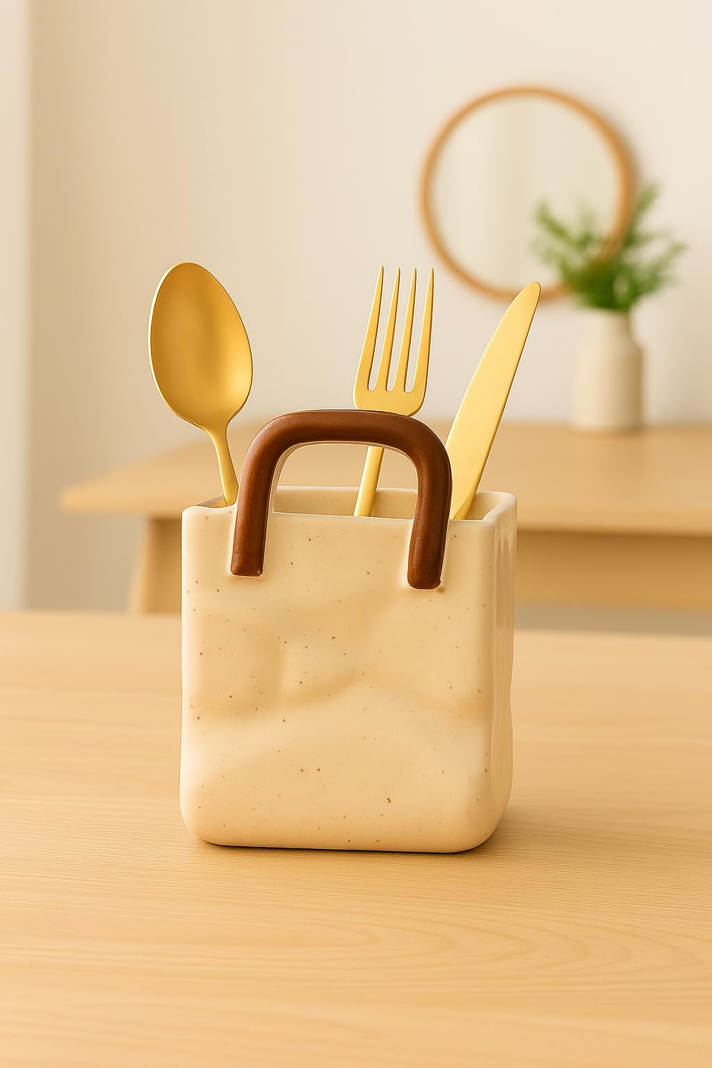 Ceramic Utensil Holder with Blue Floral Pattern, White Kitchen Organiser, Cutlery Set Holder