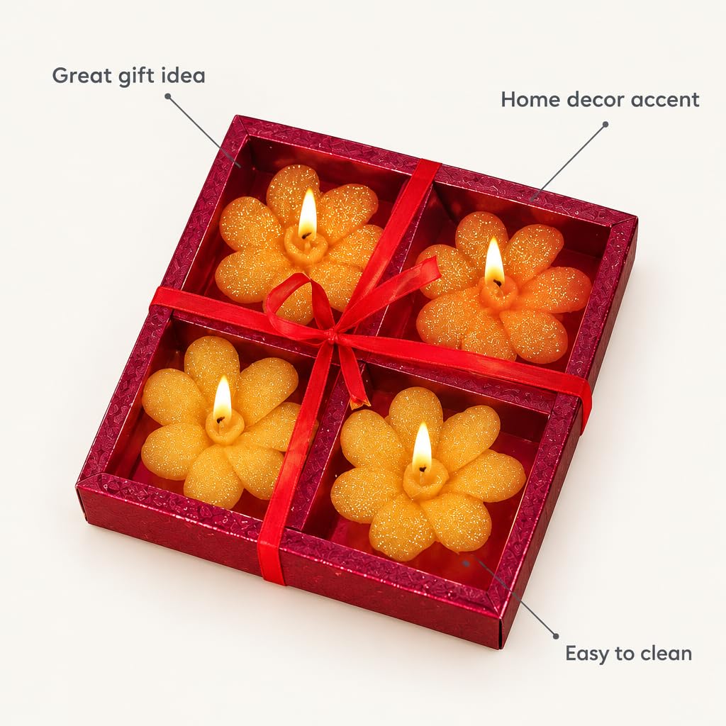 Decorative Flower Floating Candle Set in Red Gift Box – view 5