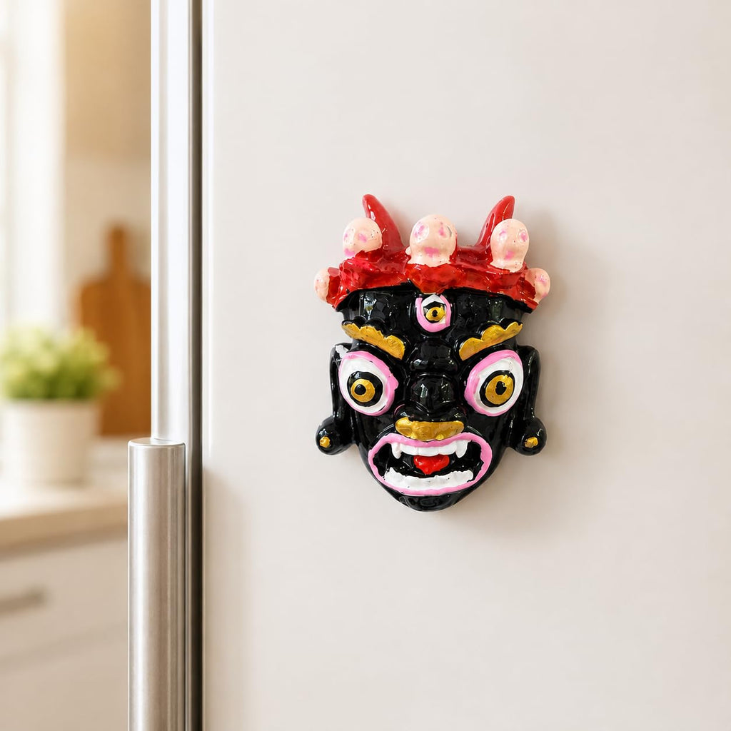 Tibetan Mahakala Mask Fridge Magnet, Resin Wall Decor