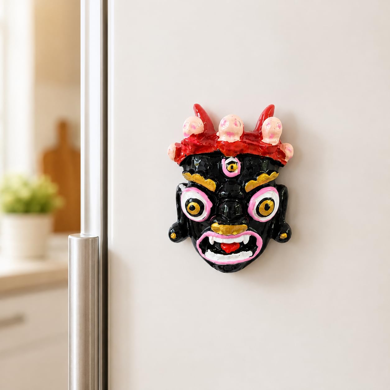Tibetan Mahakala Mask Fridge Magnet, Resin Wall Decor