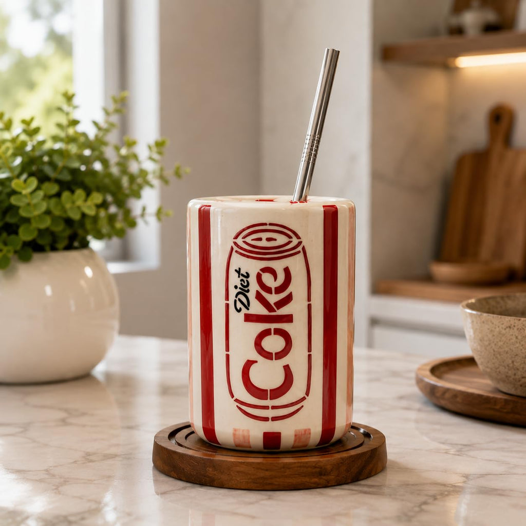 Diet Coke Ceramic Mug with Steel Straw - Aesthetic Trendy Home Decor