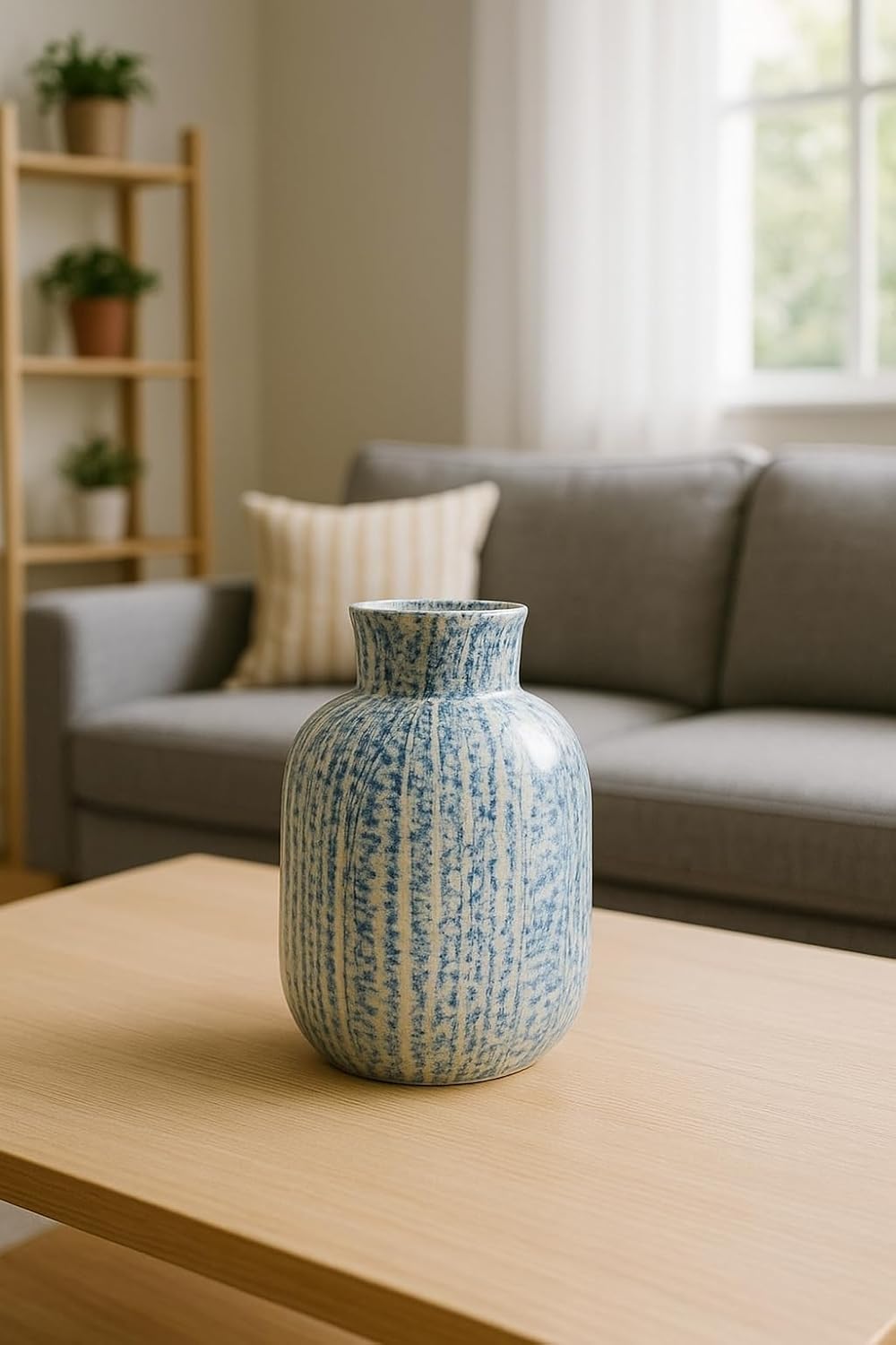 Round Decorative Ceramic Vase, Blue and White Marbled Pattern, Modern Home Decor, Office, Centerpiece, Living Room, Wedding Decor