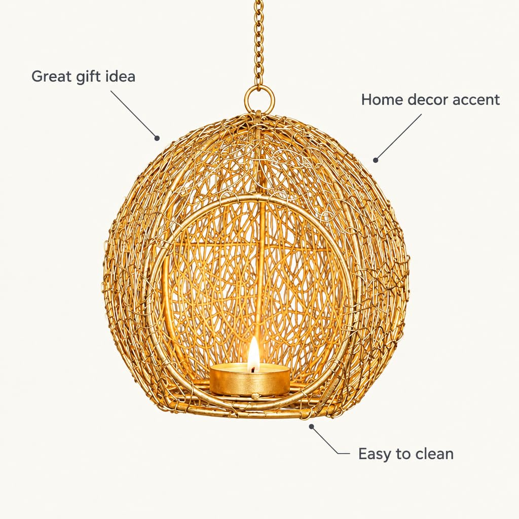 Gold Wire Mesh Ball Hanging Tealight Candle Holder Lantern – view 5