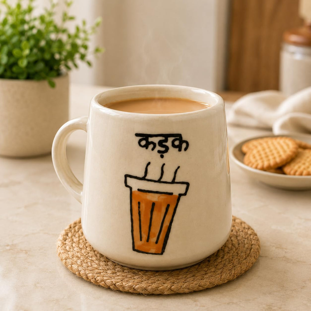 Kadak Chai Ceramic Mug with Hand-Painted Hindi Art