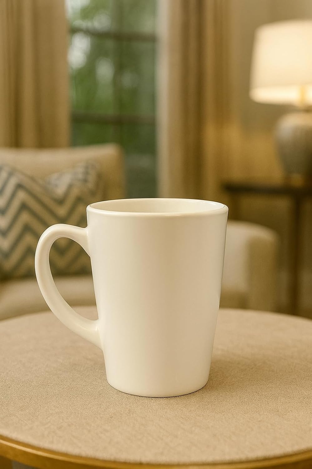 Classic White Ceramic Coffee Mug, Large Handle, 12 oz Capacity