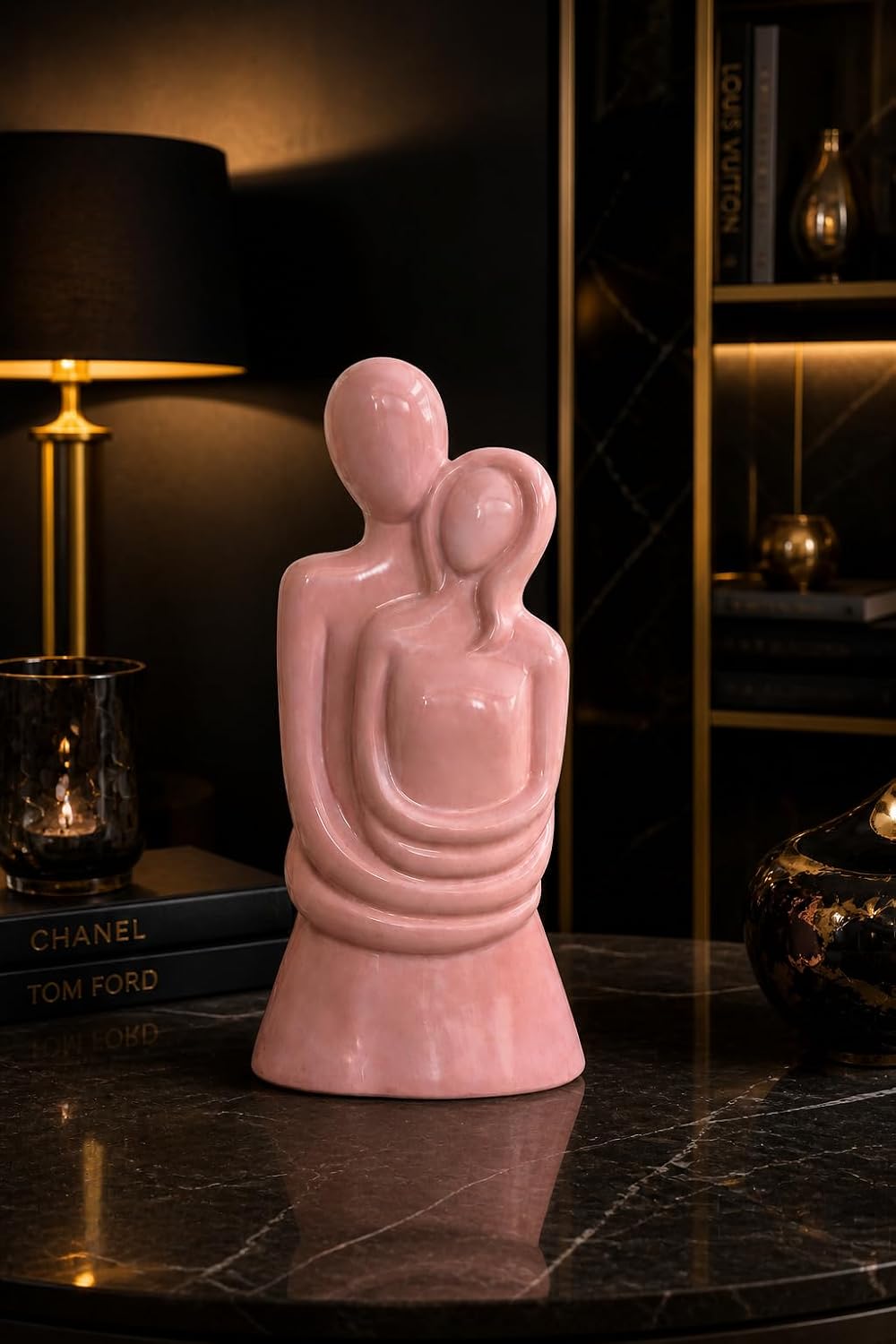 Ceramic Couple Embrace Figurine, Pink – view 3