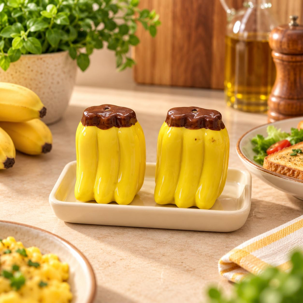 Ceramic Salt and Pepper Shaker Set - Cute Trendy Designs - Mushroom, Onion Garlic, Watermelon and Leaf Design (Dice)