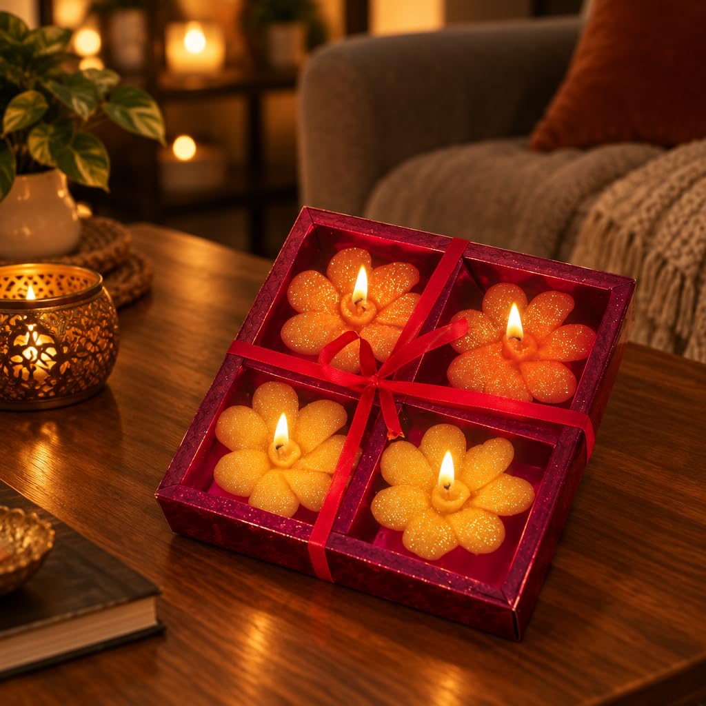 Decorative Flower Floating Candle Set in Red Gift Box – view 2