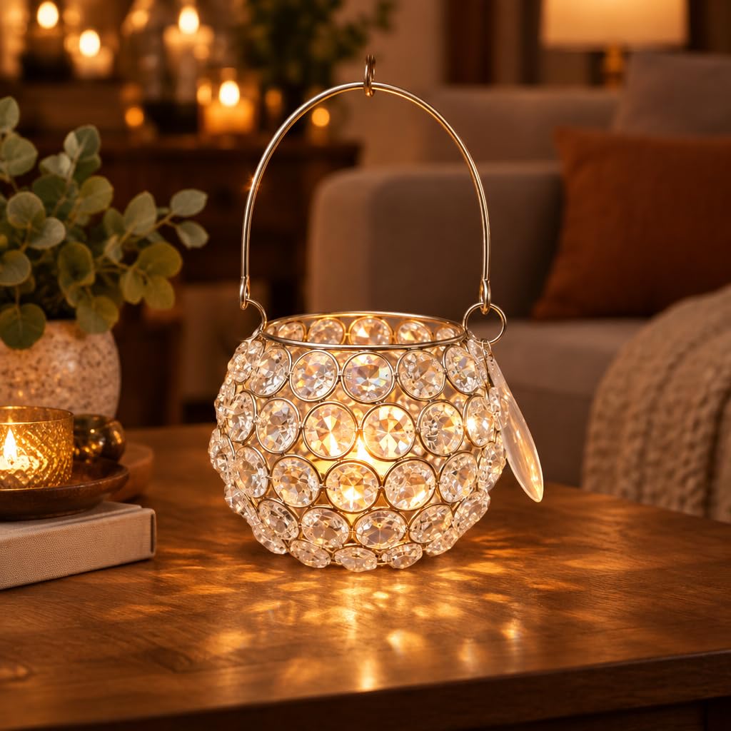 Crystal Bead Hanging Candle Holder Lantern – view 2