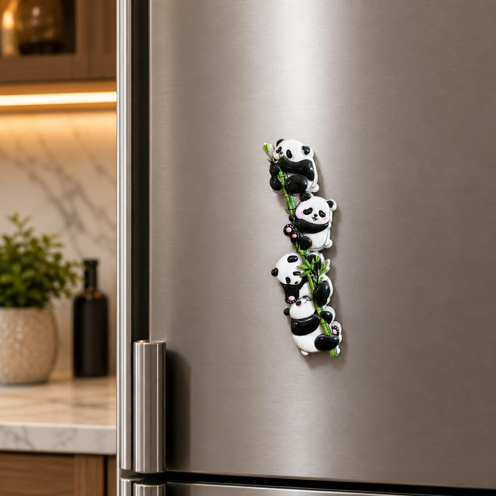 Cute Panda Climbing Bamboo Refrigerator Magnet, 3D Resin Figurine, Kitchen Fridge Decor, Animal Theme