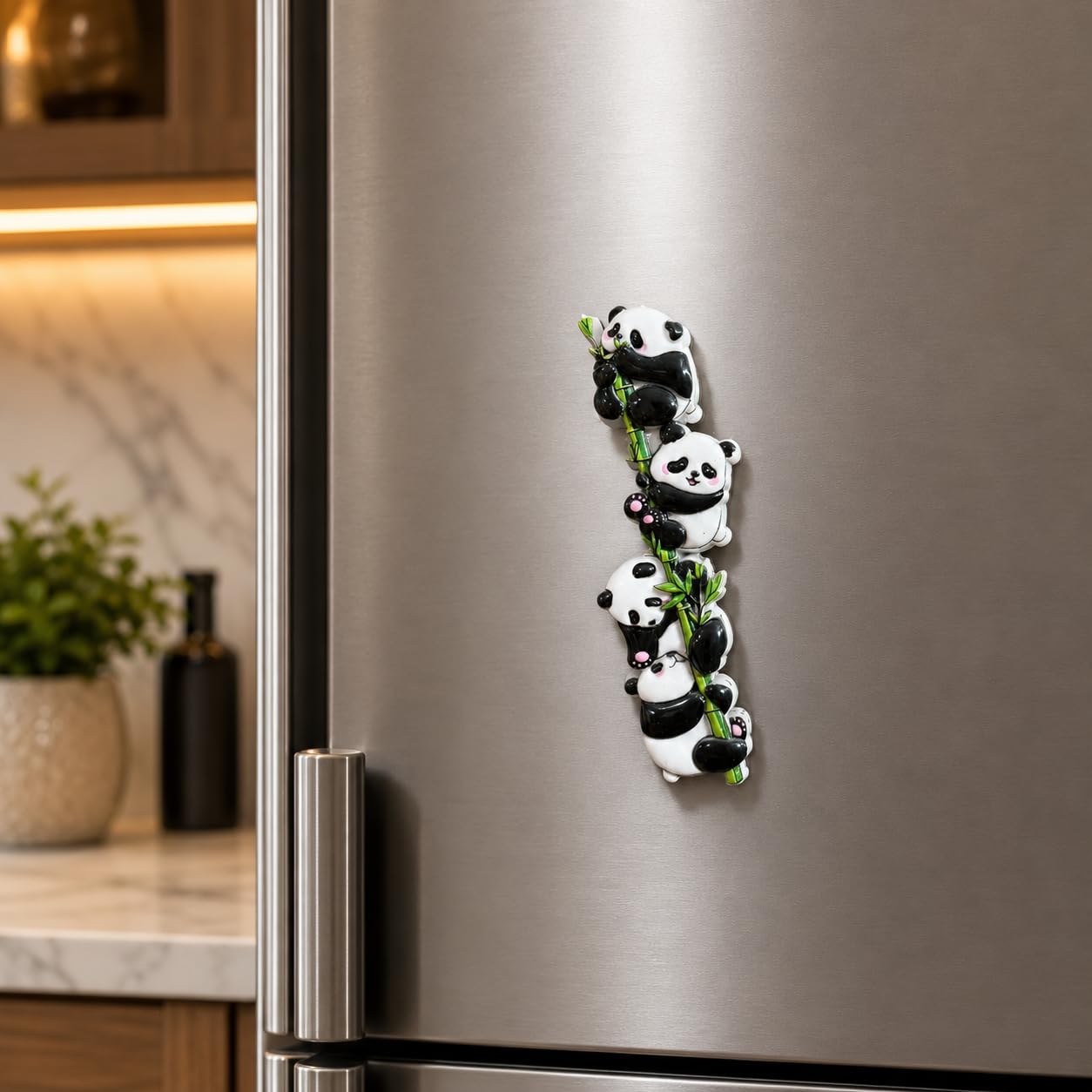 Cute Panda Climbing Bamboo Refrigerator Magnet, 3D Resin Figurine, Kitchen Fridge Decor, Animal Theme