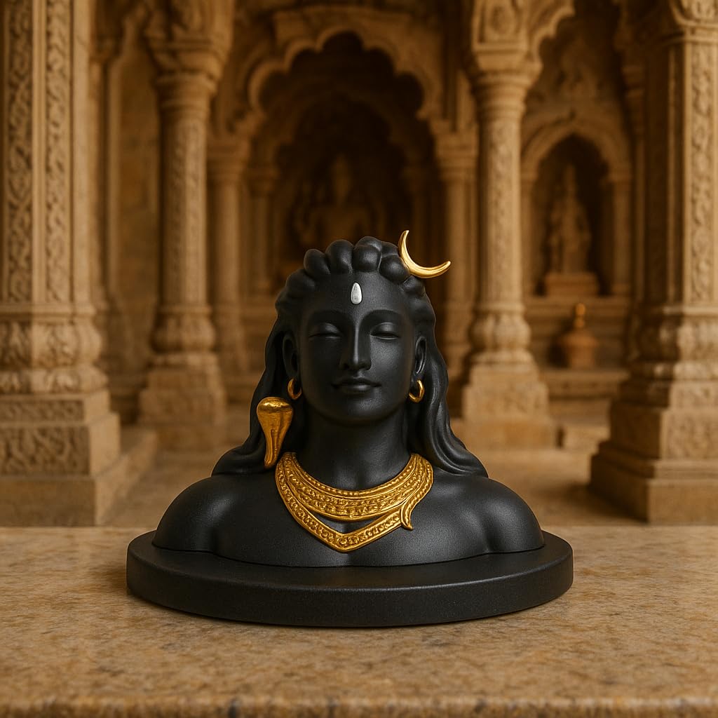 Lord Shiva Car Dashboard Statue, Black and Gold, Decorative Religious Idol Home Decor
